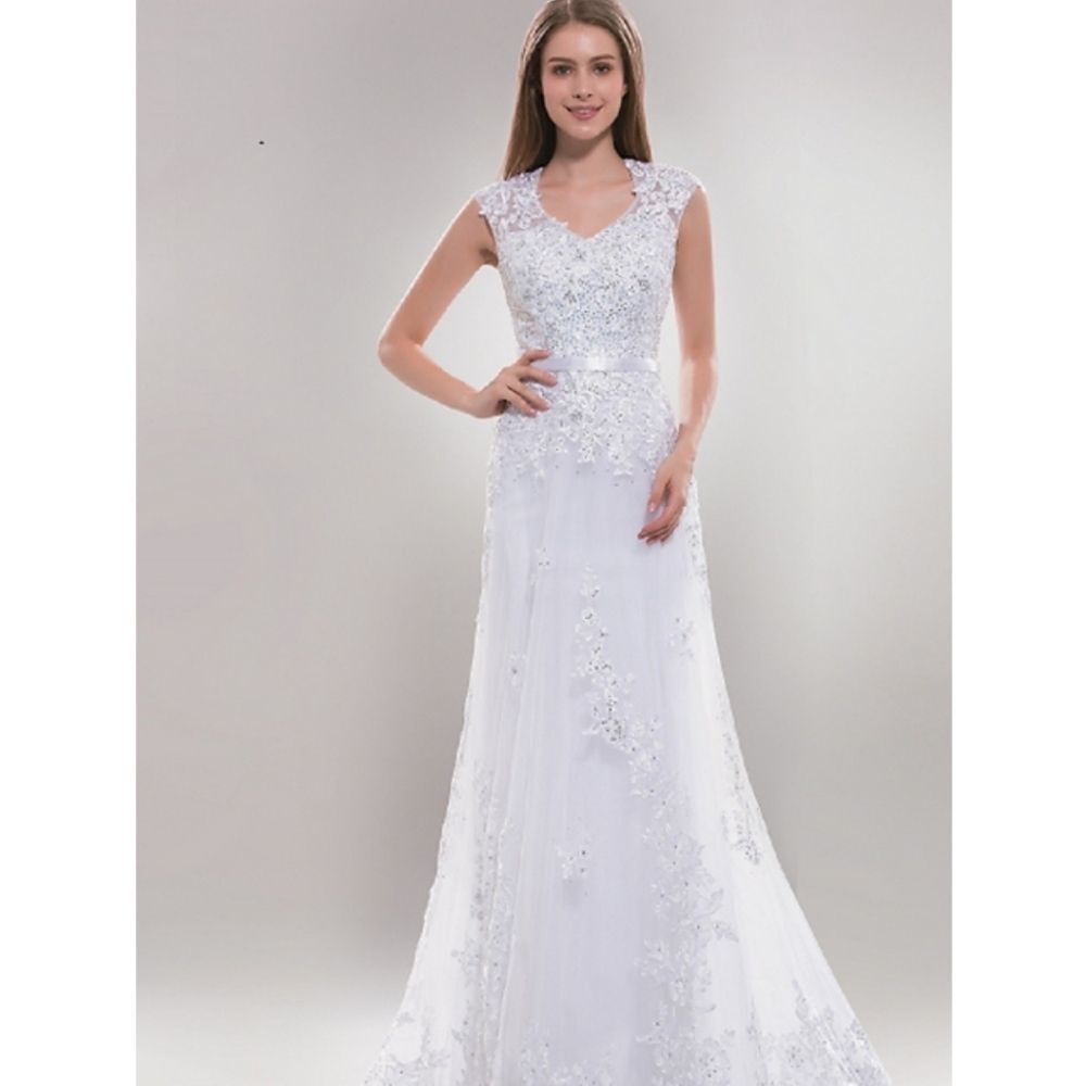 Anny Lee Cap Sleeve Wedding Dress With Crystals | 14